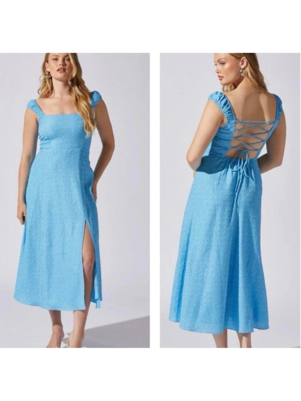 Women's ASTR The Label Lace Up Back Blue Midi Dress Size Medium NEW with tags